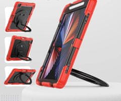 Nikcorp Vzdržljiv rdeč ovitek za iPad Pro 11 z vrtljivim stojalom, ročajem in prostorom za pisalo, troslojna zaščita