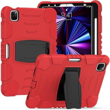 Nikcorp Oklepni etui za iPad Pro 11 (2021/2020/2018) s stojalom in držalom za pisalo, trpežna zaščitna tablična torbica, rdeč