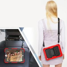 Nikcorp Vzdržljiv zaščitni ovitek za iPad Pro 12.9 z vrtljivim stojalom, ročajem in snemljivim ramenskim pasom, rdeč