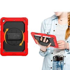 Nikcorp Vzdržljiv zaščitni ovitek za iPad Pro 12.9 z vrtljivim stojalom, ročajem in snemljivim ramenskim pasom, rdeč