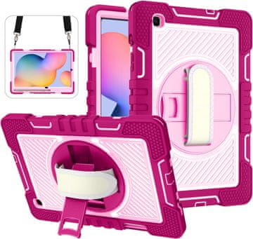 Nikcorp Vzdržljiv ovitek za Samsung Galaxy Tab A 8.0, 360° vrtljivo stojalo, ročaj in ramenski pas, roza