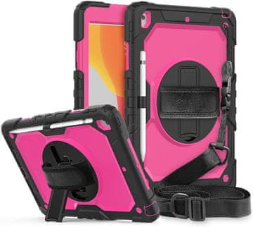 Nikcorp Vzdržljiv zaščitni etui za iPad 10.2" (9/8/7 gen) z vrtljivim stojalom, ročajem in ramenskim pasom, roza barve