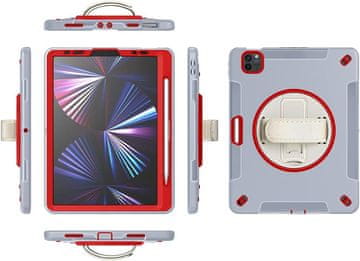 Nikcorp Vzdržljiv zaščitni etui za iPad Pro 11 (2021/2020/2018) s 360° vrtljivim stojalom in držalom za pisalo, siv