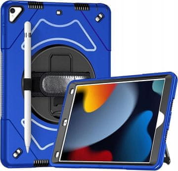 Nikcorp Vzdržljiv zaščitni etui za iPad 10.2 (9/8/7 gen) z vrtljivim stojalom, ročajem in ramenskim pasom, moder