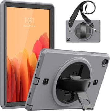 Nikcorp Vzdržljiv zaščitni ovitek za Samsung Galaxy Tab A7 10.4 z vrtljivim stojalom, ročajem in ramenskim pasom, siv