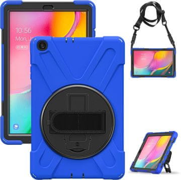 Nikcorp Vzdržljiv zaščitni etui za Samsung Galaxy Tab A 8.0 z vrtljivim stojalom, ročajem in snemljivim ramenskim pasom, moder