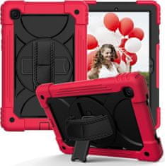 Nikcorp Vzdržljiv zaščitni etui za Samsung Galaxy Tab A 10.1, 360° vrtljivo stojalo, ročaj in ramenski pas, rdeč