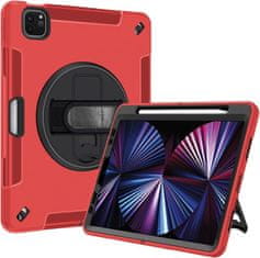 Nikcorp Vzdržljiv zaščitni etui za iPad 3/2/1/Pro 11" z vrtljivim stojalom, ročajem in ramenskim pasom, rdeč