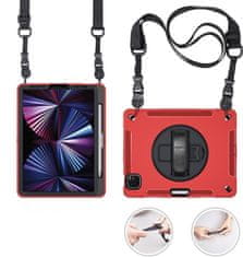 Nikcorp Vzdržljiv zaščitni etui za iPad 3/2/1/Pro 11" z vrtljivim stojalom, ročajem in ramenskim pasom, rdeč