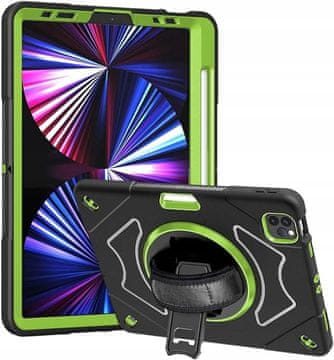 Nikcorp Vzdržljiv ovitek za iPad Pro 11" (2021/2020) s 360° vrtljivim stojalom, držalom za pisalo in ročajem, črn