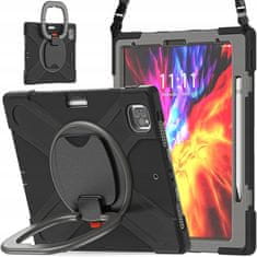 Nikcorp Vzdržljiv zaščitni etui za iPad Pro 12.9" s 360° vrtljivim stojalom, ročajem in snemljivim ramenskim pasom, črn