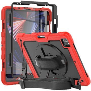 Nikcorp Vzdržljiv zaščitni etui za iPad Pro 12.9 (2021/2020) z vrtljivim stojalom, ročajem in ramenskim pasom, rdeč