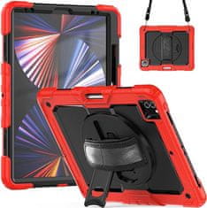 Nikcorp Vzdržljiv zaščitni etui za iPad Pro 12.9 (2021/2020) z vrtljivim stojalom, ročajem in ramenskim pasom, rdeč