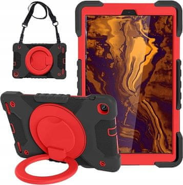 Nikcorp Vzdržljiv zaščitni etui za Samsung Galaxy Tab A 10.1 z vrtljivim stojalom, ročajem in ramenskim pasom, rdeč