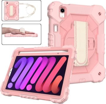 Nikcorp Vzdržljiv zaščitni etui za iPad Pro 11/Air 5/4 z vrtljivim stojalom, ročajem in ramenskim pasom, roza barve