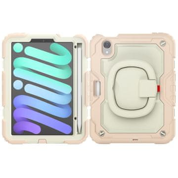 Nikcorp Vzdržljiv zaščitni ovitek za iPad Mini 6 8.3" z vrtljivim stojalom, ročajem in prostorom za pisalo, roza barve