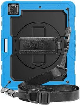 Nikcorp Vzdržljiv zaščitni etui za iPad Pro 12.9 (2020/2018) z vrtljivim stojalom, ročajem in ramenskim pasom, moder