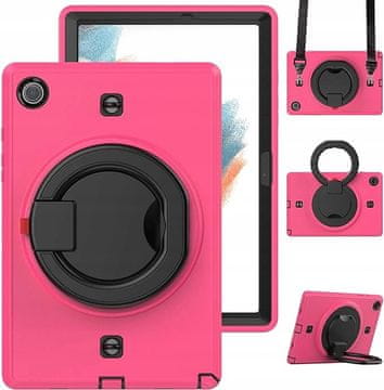Nikcorp Vzdržljiv zaščitni ovitek za Samsung Galaxy Tab A8 10.5 z vrtljivim stojalom, ročajem in ramenskim pasom, roza
