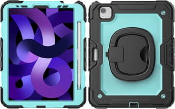 Nikcorp Vzdržljiv zaščitni etui za iPad Air 5/4 in Pro 11 z vrtljivim stojalom 360°, ročajem in prostorom za pisalo, moder