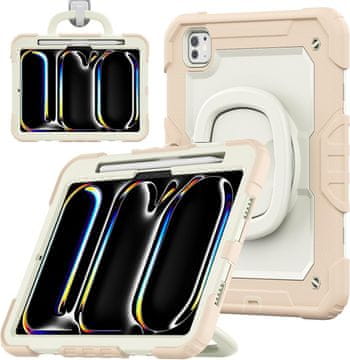 Nikcorp Vzdržljiv zaščitni etui za iPad Air 5/4 in Pro 11 z vrtljivim stojalom 360°, ročajem in prostorom za pisalo, roza