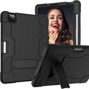 Nikcorp Oklepni etui za iPad Pro 12.9 (2021-2018) s stojalom in držalom za pisalo, trpežen ovitek za tablico, črn