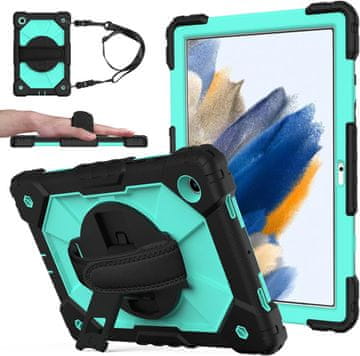 Nikcorp Vzdržljiv zaščitni etui za Samsung Galaxy Tab A7 10.4 z vrtljivim stojalom, ročajem in ramenskim pasom, zelen