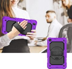 Nikcorp Vzdržljiv ovitek za Samsung Galaxy Tab A7 Lite 8.7, 360° vrtljivo stojalo, ročaj in ramenski pas, vijoličen