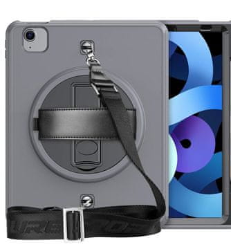Nikcorp Vzdržljiv ovitek za iPad 10.2 (2019/2020) s 360° vrtljivim stojalom, ročajem in snemljivim ramenskim pasom, siv