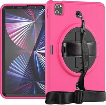 Nikcorp Vzdržljiv zaščitni etui za iPad Air 5/4 10.9 z vrtljivim stojalom, ročajem in ramenskim pasom, roza barve