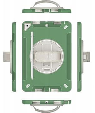 Nikcorp Oklepni etui za iPad 10.2 (9/8/7 gen) z vrtljivim 360° stojalom in ročajem, robustna zaščita, zelena barva