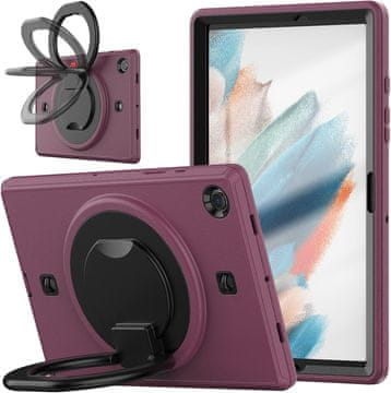 Nikcorp Oklepni etui za Samsung Galaxy Tab A8 10.5 z vrtljivim stojalom in ročajem, troslojna zaščita, bordo rdeč
