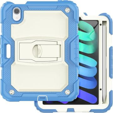Nikcorp Vzdržljiv zaščitni etui za iPad Mini 6 8.3" z zložljivim stojalom, ročajem, prostorom za pisalo in ramenskim pasom, moder
