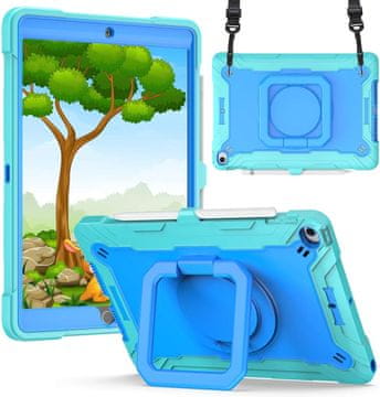 Nikcorp Vzdržljiv zaščitni ovitek za iPad Mini 6 8.3" z vrtljivim stojalom, držalom za pisalo in ramenskim pasom, moder