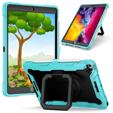 Nikcorp Vzdržljiv zaščitni etui za iPad Air 5/4 10.9”/Pro 11 z vrtljivim stojalom, ročajem in ramenskim pasom, mint barve