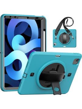 Nikcorp Vzdržljiv ovitek za iPad Air 5/4 10.9”/Pro 11, 360° vrtljivo stojalo, ročaj in ramenski pas, turkizen
