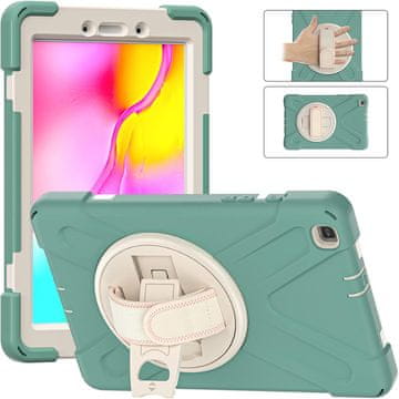 Nikcorp Vzdržljiv zaščitni ovitek za Samsung Galaxy Tab A 8.0 z vrtljivim stojalom, ročajem in ramenskim pasom, zelen