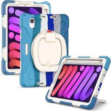 Nikcorp Vzdržljiv zaščitni etui za iPad Mini 6 8.3" z vrtljivim 360° stojalom, ročajem in prostorom za pisalo, moder