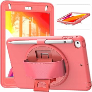 Nikcorp Vzdržljiv zaščitni etui za iPad Mini 5/4 7.9" z vrtljivim stojalom, ročajem in prostorom za pisalo, roza