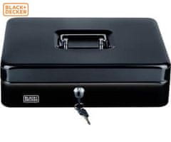 Black+Decker blagajna/sef za denar s ključavnico, 4 predali, pladenj za kovance, 2 ključa, jeklo, 30x24x9cm, črna