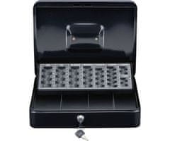 Black+Decker blagajna/sef za denar s ključavnico, 4 predali, pladenj za kovance, 2 ključa, jeklo, 30x24x9cm, črna