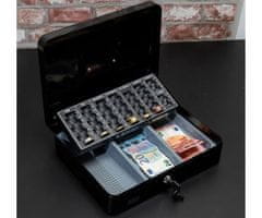 Black+Decker blagajna/sef za denar s ključavnico, 4 predali, pladenj za kovance, 2 ključa, jeklo, 30x24x9cm, črna