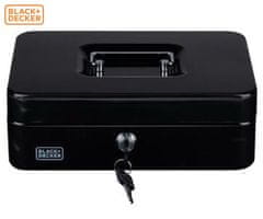 Black+Decker blagajna/sef za denar s ključavnico, 5 pregrad, 2 ključa, jeklo, 25 x 18,5 x 9 cm, črna
