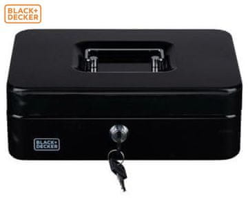 Black+Decker blagajna/sef za denar s ključavnico, 5 pregrad, 2 ključa, jeklo, 25 x 18,5 x 9 cm, črna