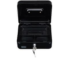 Black+Decker blagajna/sef za denar s ključavnico, 3 pregrade, 2 ključa, jeklo, 20 x 16 x 8,5 cm, črna