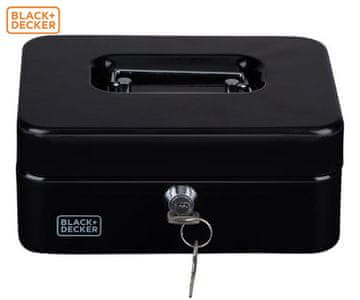Black+Decker blagajna/sef za denar s ključavnico, 3 pregrade, 2 ključa, jeklo, 20 x 16 x 8,5 cm, črna