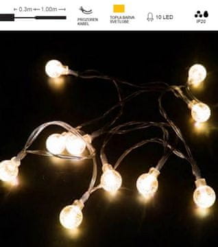 Vito LED božična razsvetljava toplo bela 1m 10 prozornih bunkic 2xAA IP20 NATALE-12