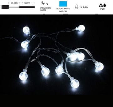 Vito  LED božična razsvetljava hladno bela 1m 10 prozornih bunkic 2xAA IP20 NATALE-12