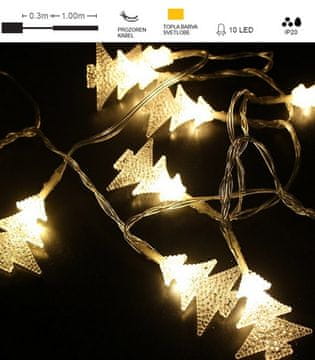 Vito LED božična razsvetljava toplo bela 1m 10 smrekic 2xAA IP20 NATALE-15