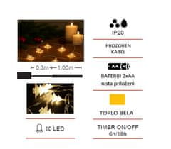Vito LED božična razsvetljava toplo bela 1m 10 smrekic 2xAA IP20 NATALE-15 