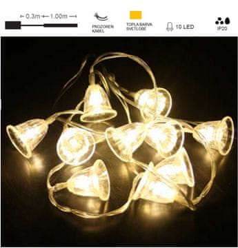 Vito LED božična razsvetljava toplo bela 1m 10 zvončkov 2xAA IP20 NATALE-16